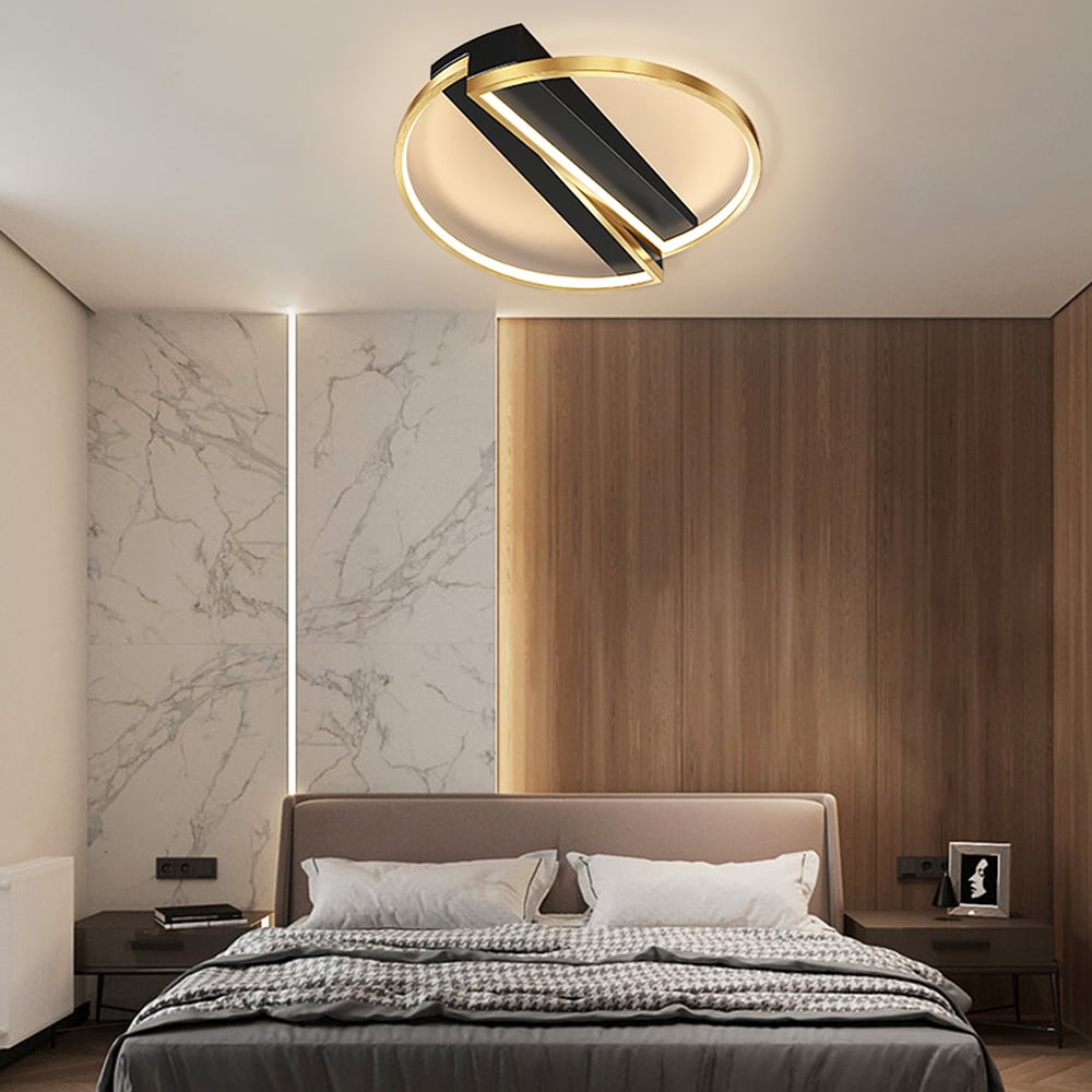 HMR - Modern LED Geometric Flush Mount Light in Gold & Black