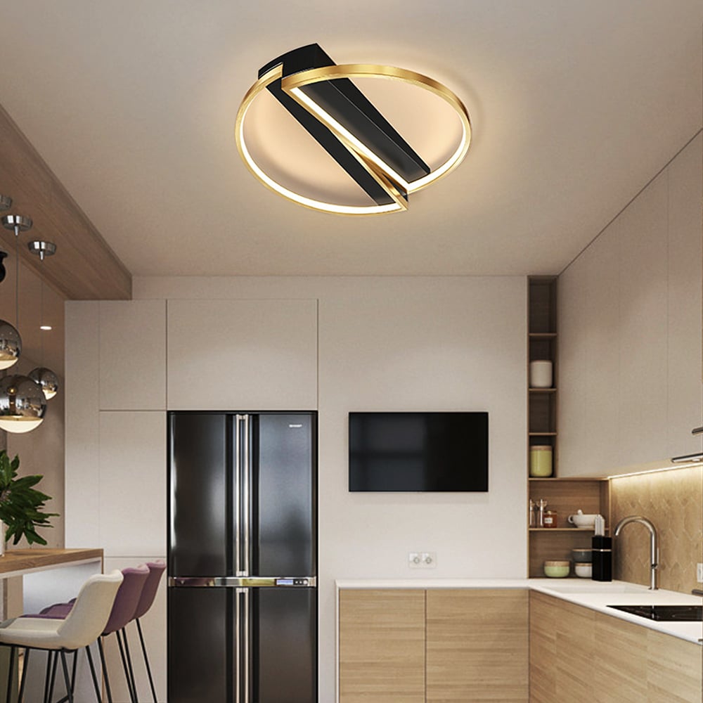 HMR - Modern LED Geometric Flush Mount Light in Gold & Black