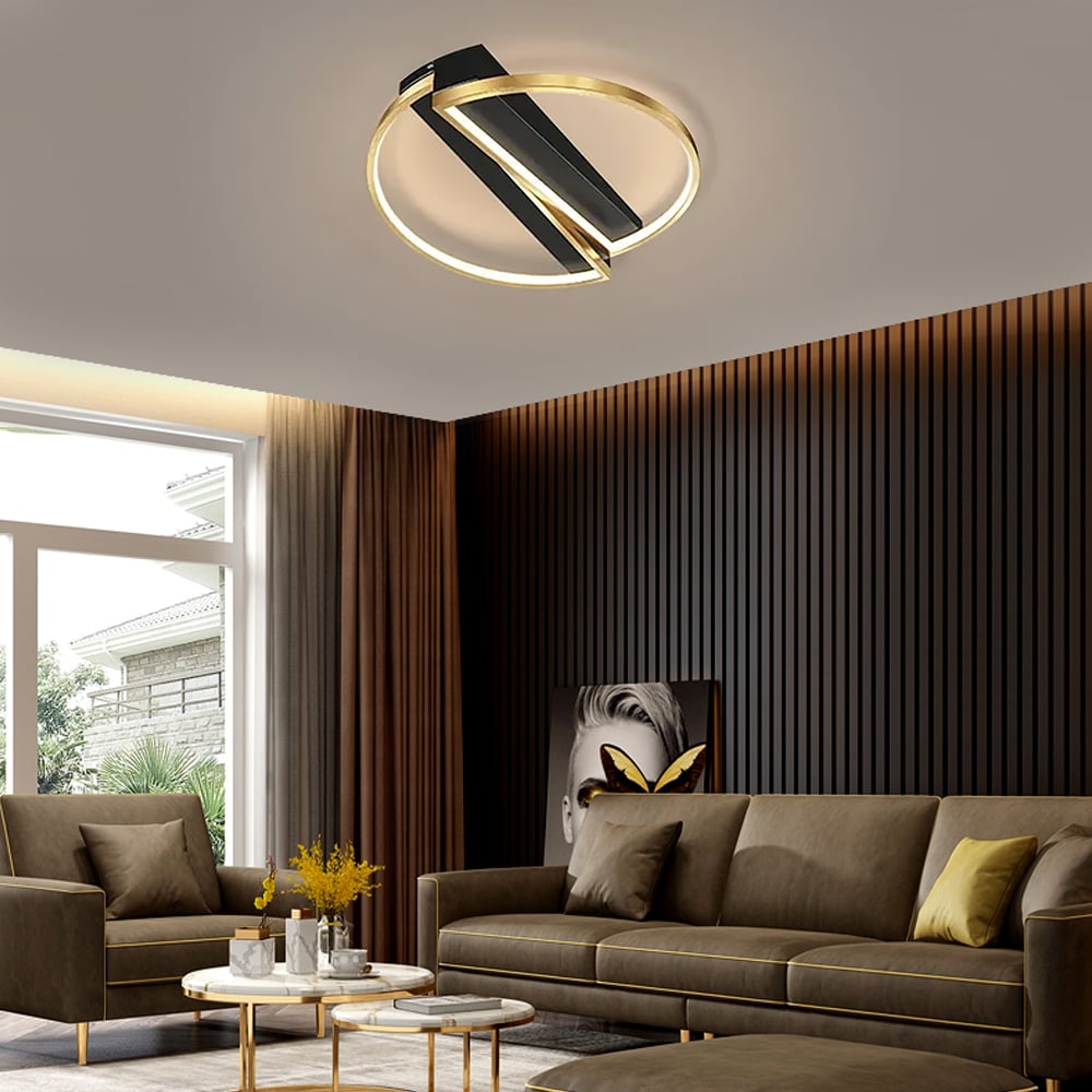 HMR - Modern LED Geometric Flush Mount Light in Gold & Black