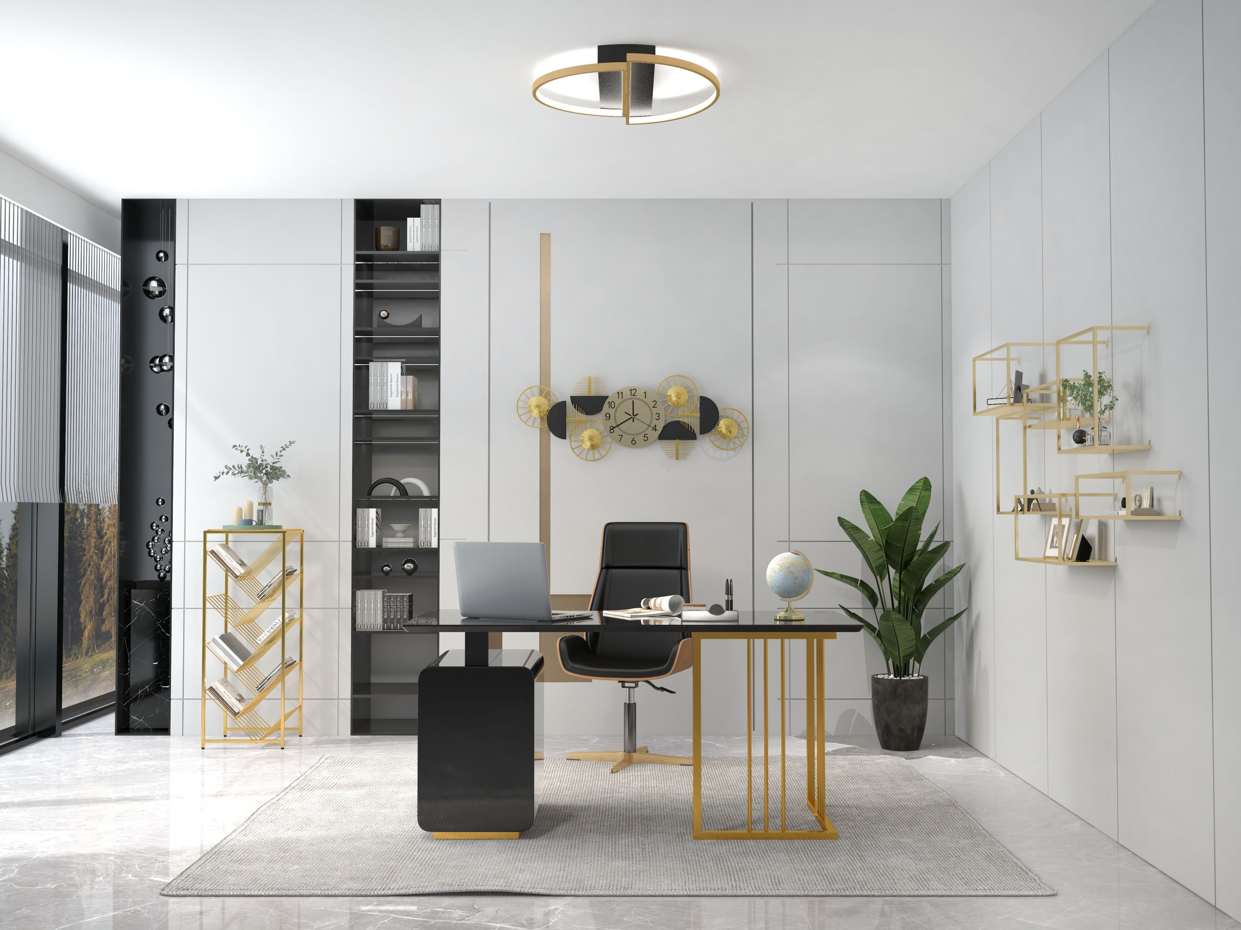 HMR - Modern LED Geometric Flush Mount Light in Gold & Black