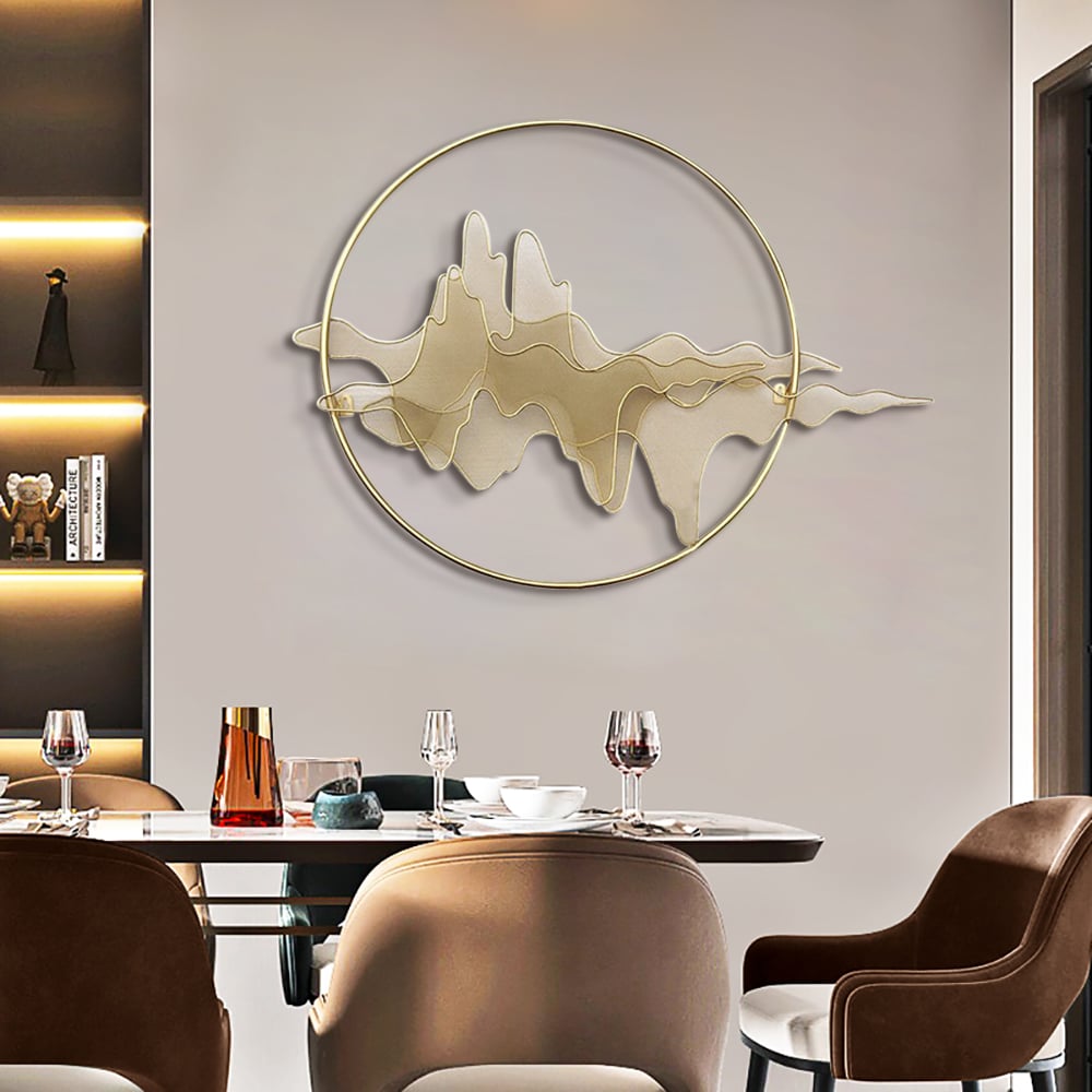 HMR - Natural Abstract Landscape Wall Decor 3D Gold Metal Wall Art 39.4" x 26.8" Living Room