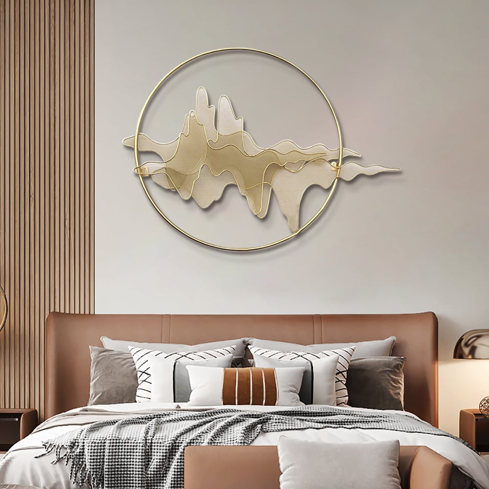 HMR - Natural Abstract Landscape Wall Decor 3D Gold Metal Wall Art 39.4" x 26.8" Living Room
