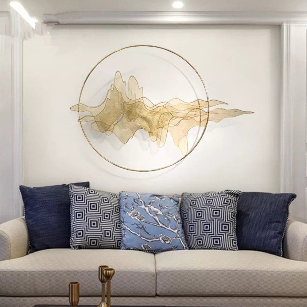 HMR - Natural Abstract Landscape Wall Decor 3D Gold Metal Wall Art 39.4" x 26.8" Living Room