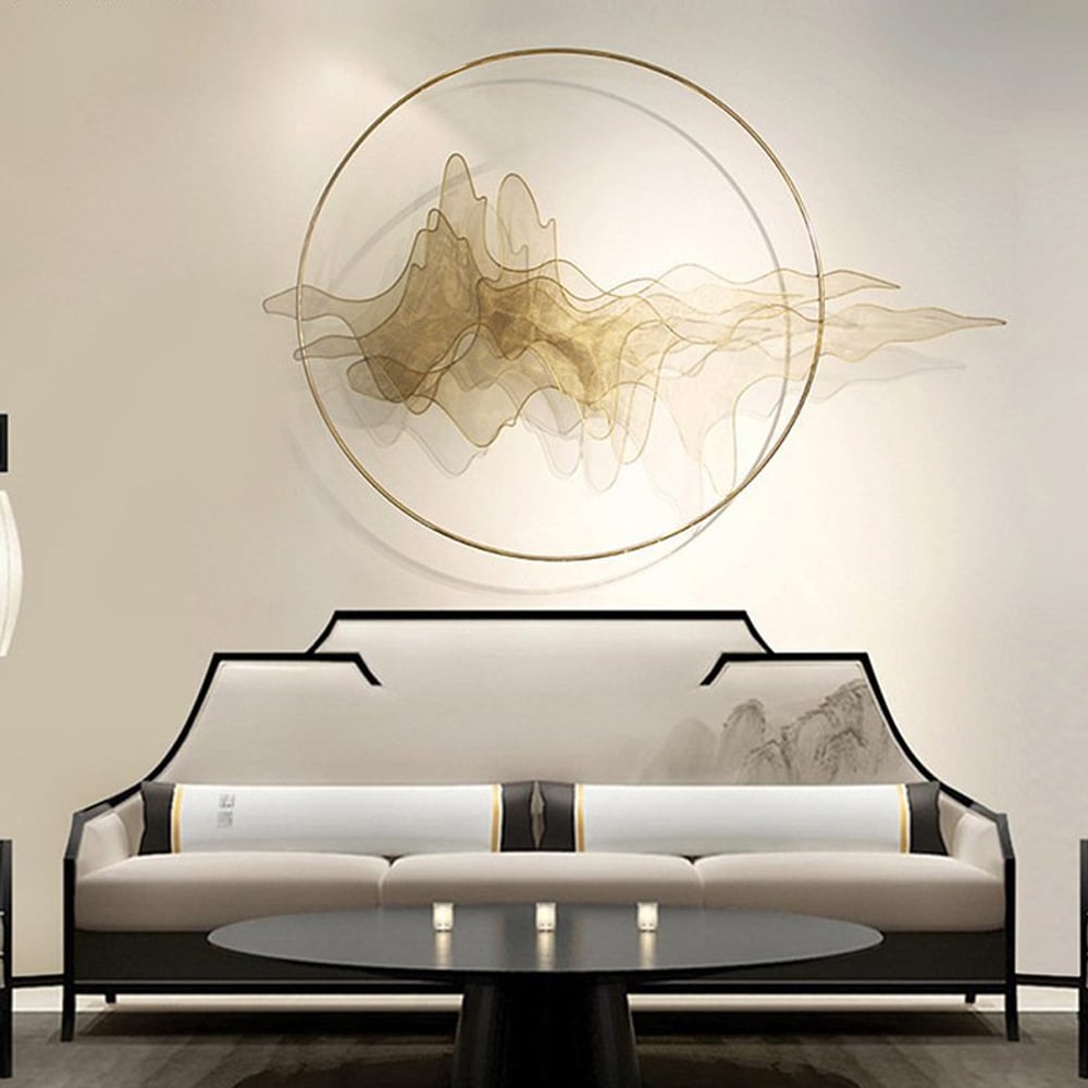 HMR - Natural Abstract Landscape Wall Decor 3D Gold Metal Wall Art 39.4" x 26.8" Living Room