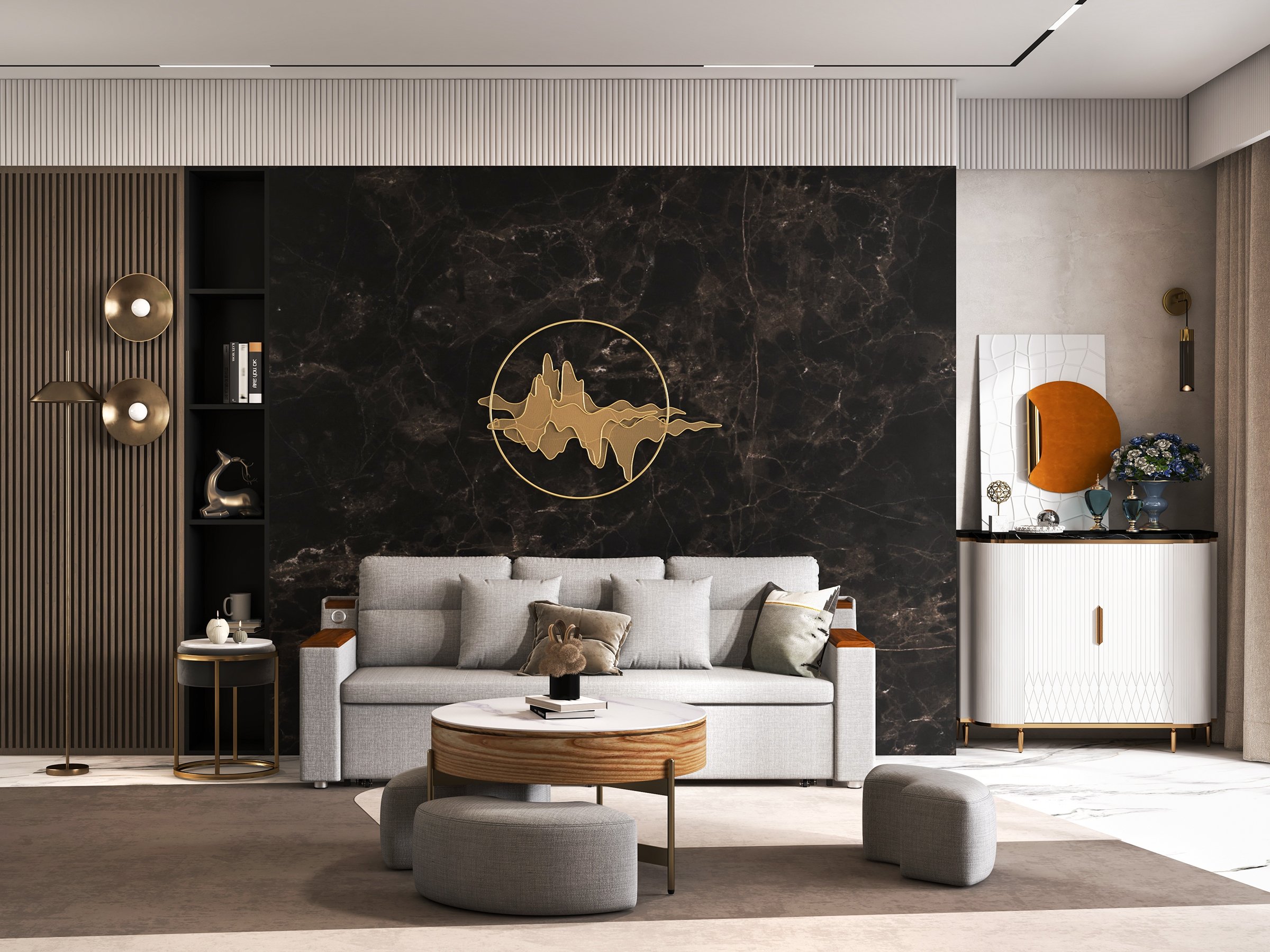 HMR - Natural Abstract Landscape Wall Decor 3D Gold Metal Wall Art 39.4" x 26.8" Living Room
