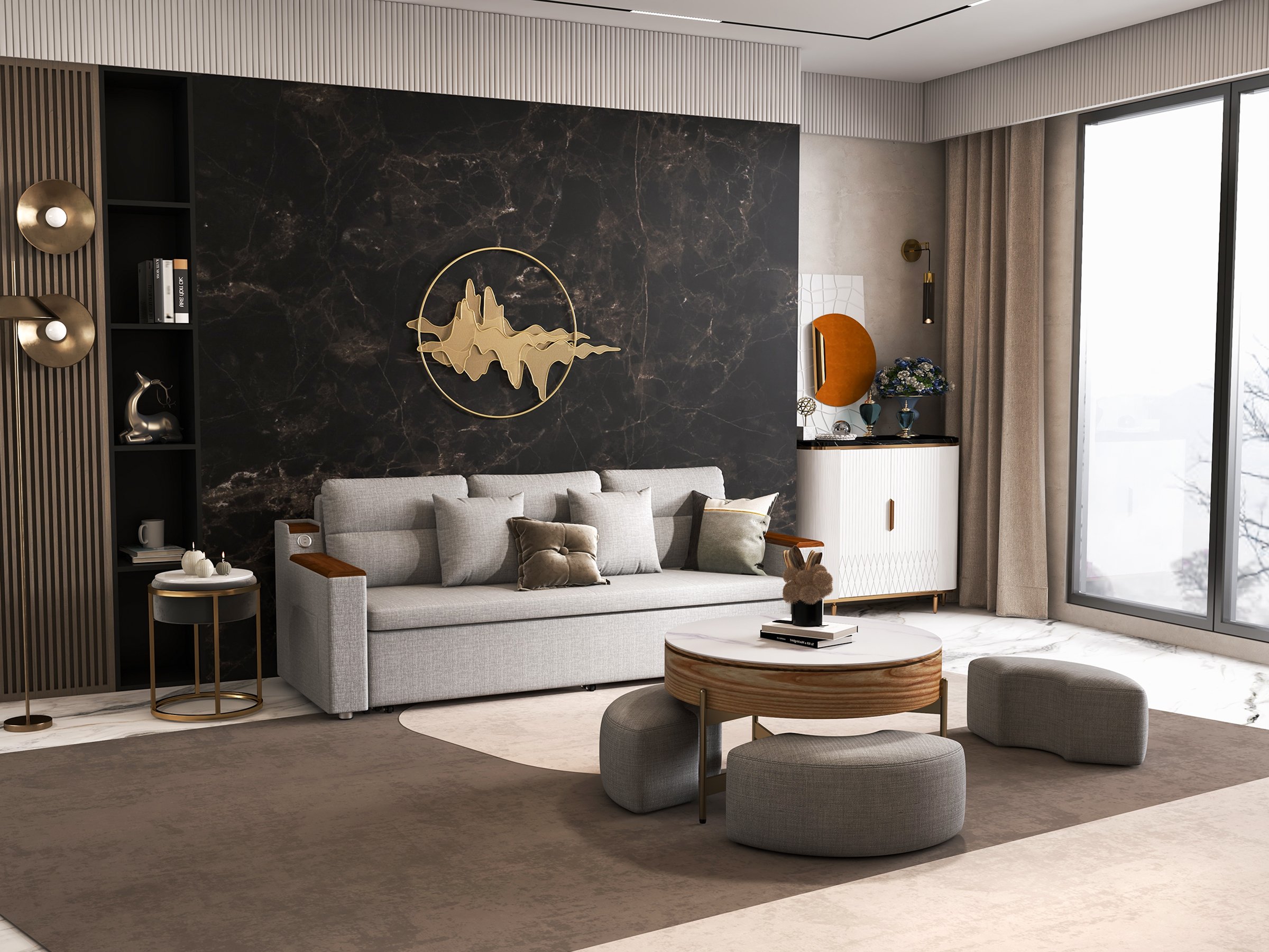 HMR - Natural Abstract Landscape Wall Decor 3D Gold Metal Wall Art 39.4" x 26.8" Living Room