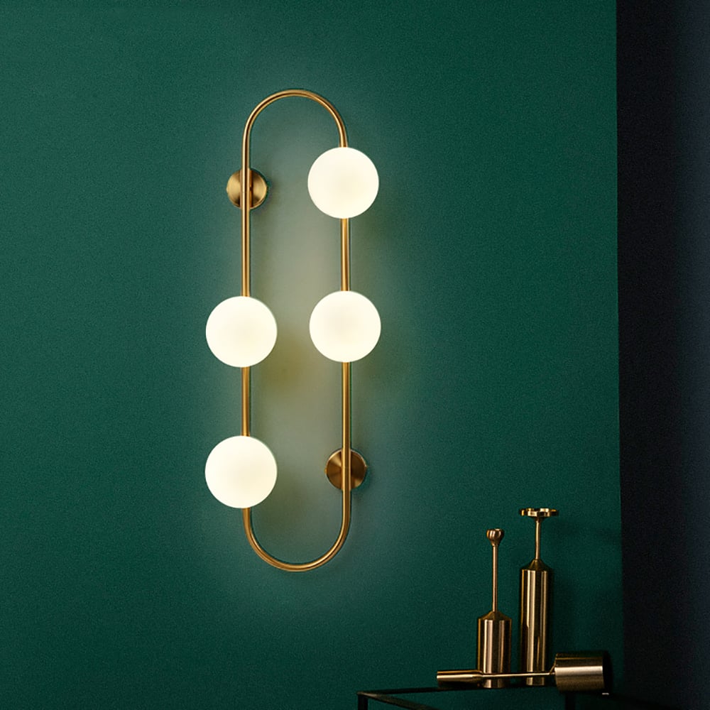 HMR - Globe Wall Sconce White Glass 4-Light Wall Lighting Gold Oblong Hanging Rod