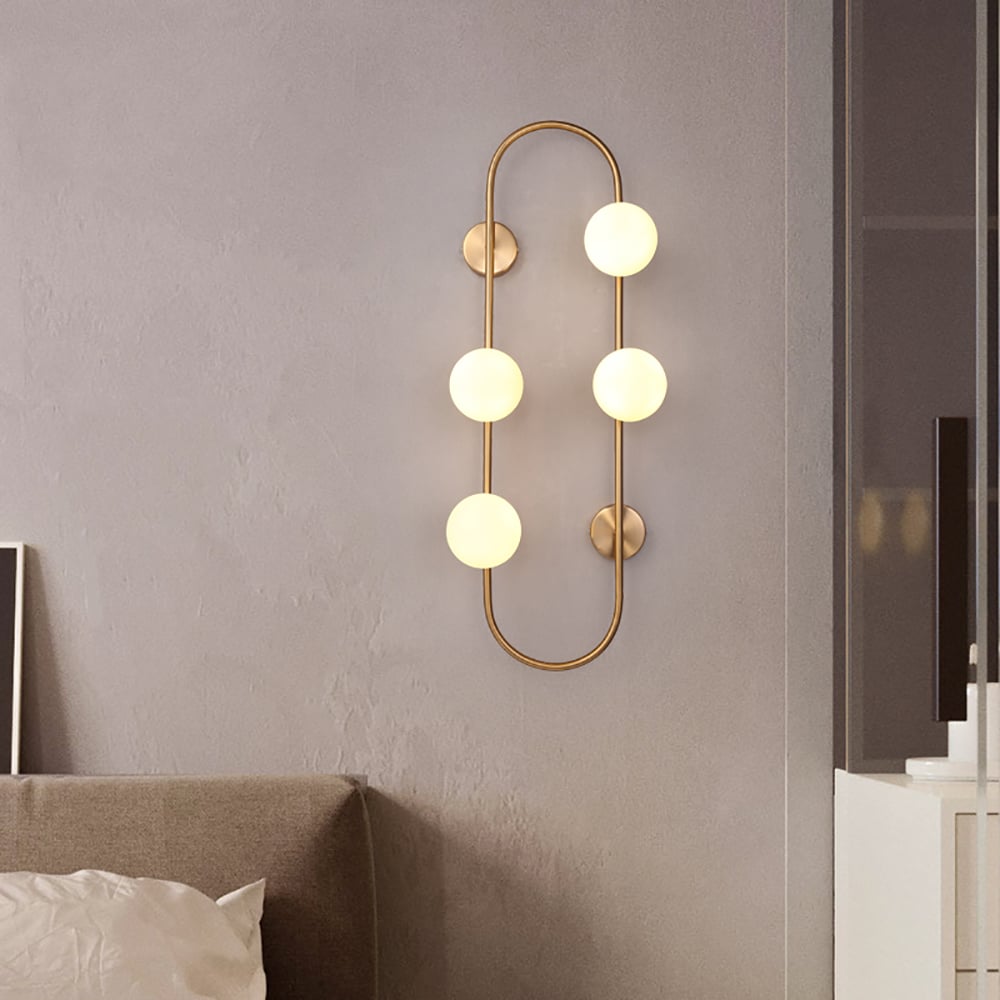 HMR - Globe Wall Sconce White Glass 4-Light Wall Lighting Gold Oblong Hanging Rod