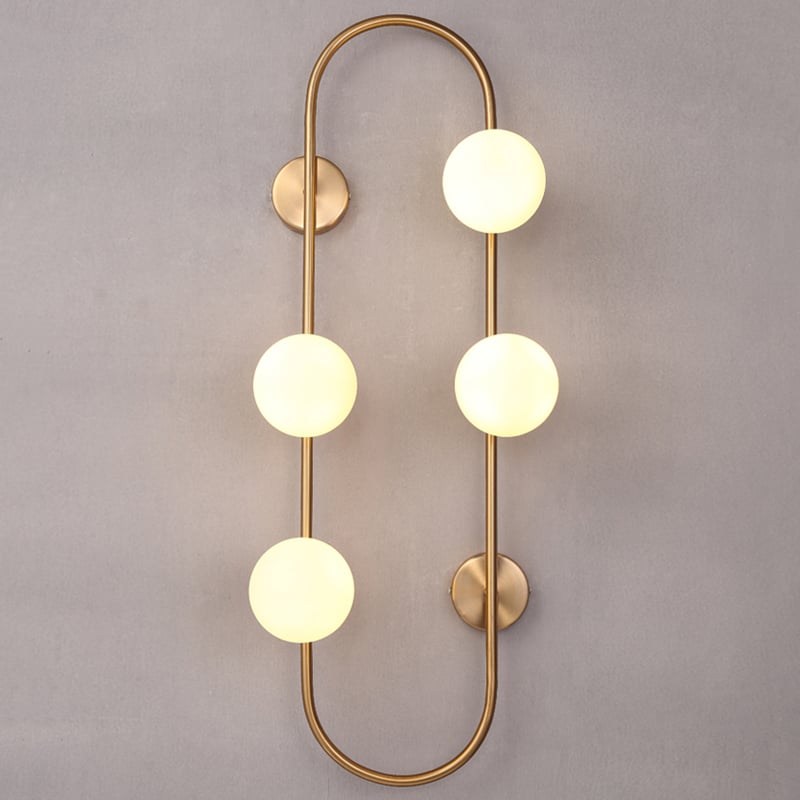 HMR - Globe Wall Sconce White Glass 4-Light Wall Lighting Gold Oblong Hanging Rod