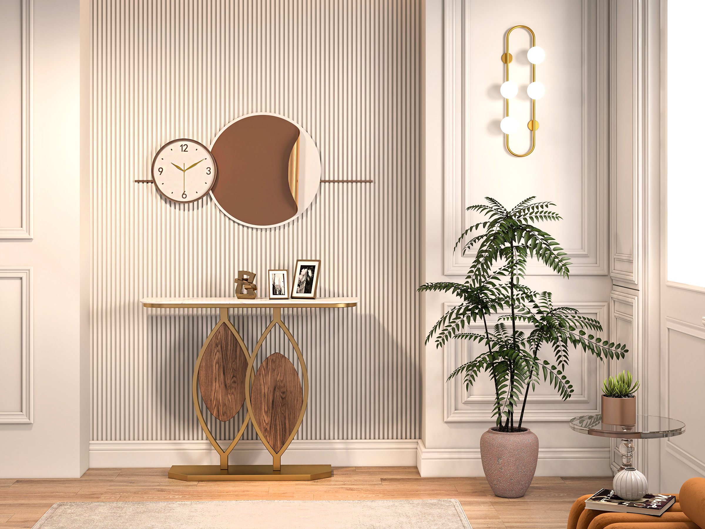 HMR - Globe Wall Sconce White Glass 4-Light Wall Lighting Gold Oblong Hanging Rod