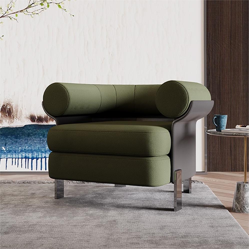 HMR - Modern Green Boucle Upholstered Accent Chair with Round Back