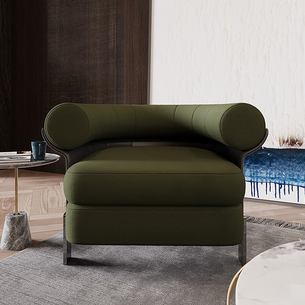 HMR - Modern Green Boucle Upholstered Accent Chair with Round Back