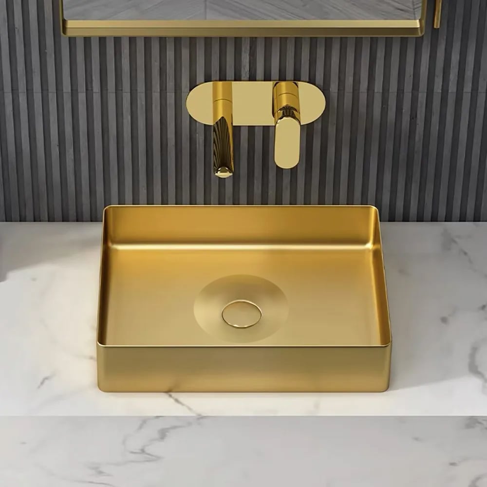 HMR Contemporary Rectangular Stainless Steel Vessel Sink Luxury Wash Sink - Gold, 18.5"