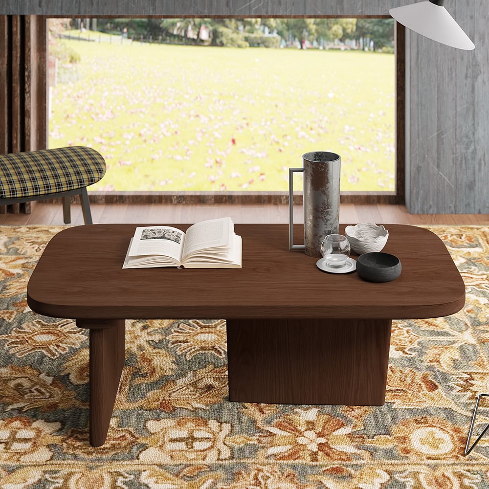HMR Rectangular Coffee Table with Abstract Base - Walnut