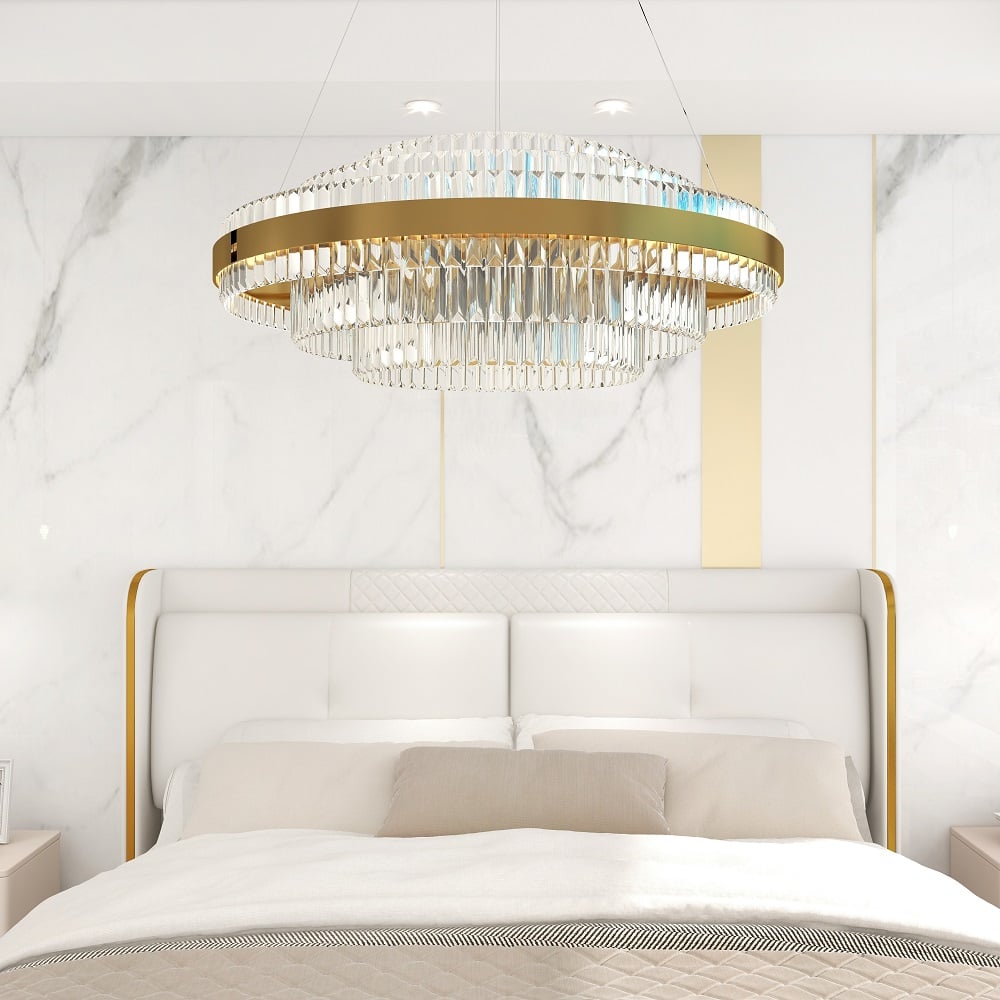 HMR - Fixedo Modern Tiered Crystal LED Chandelier in Brass Pendant Light