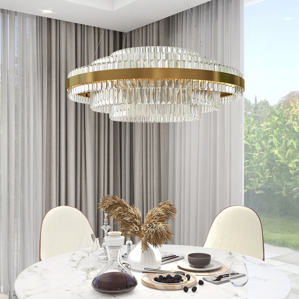 HMR - Fixedo Modern Tiered Crystal LED Chandelier in Brass Pendant Light