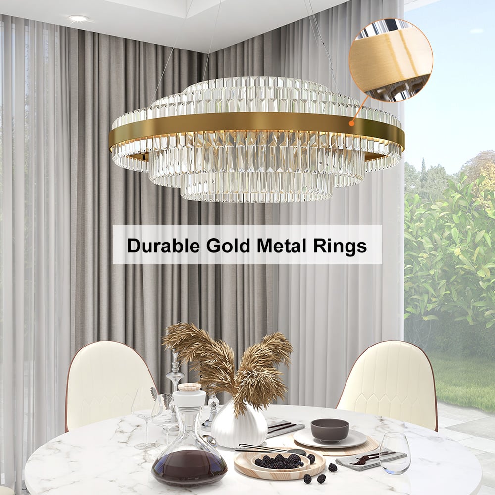 HMR - Fixedo Modern Tiered Crystal LED Chandelier in Brass Pendant Light