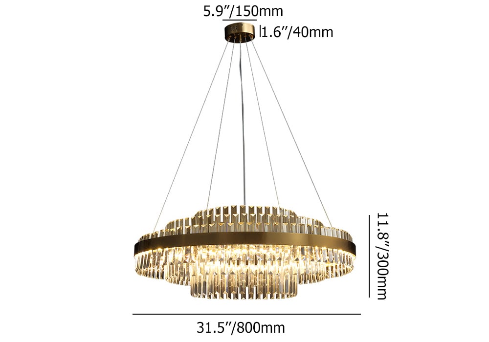 HMR - Fixedo Modern Tiered Crystal LED Chandelier in Brass Pendant Light