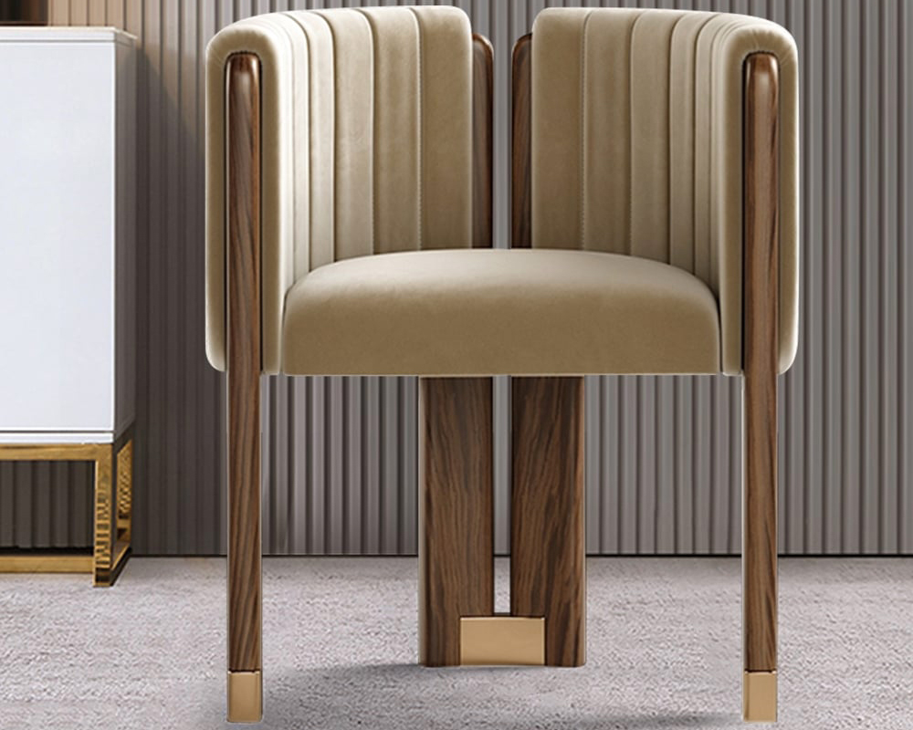 HMR - Velvet Fluted Upholstered Accent Chair with Wood Frame
