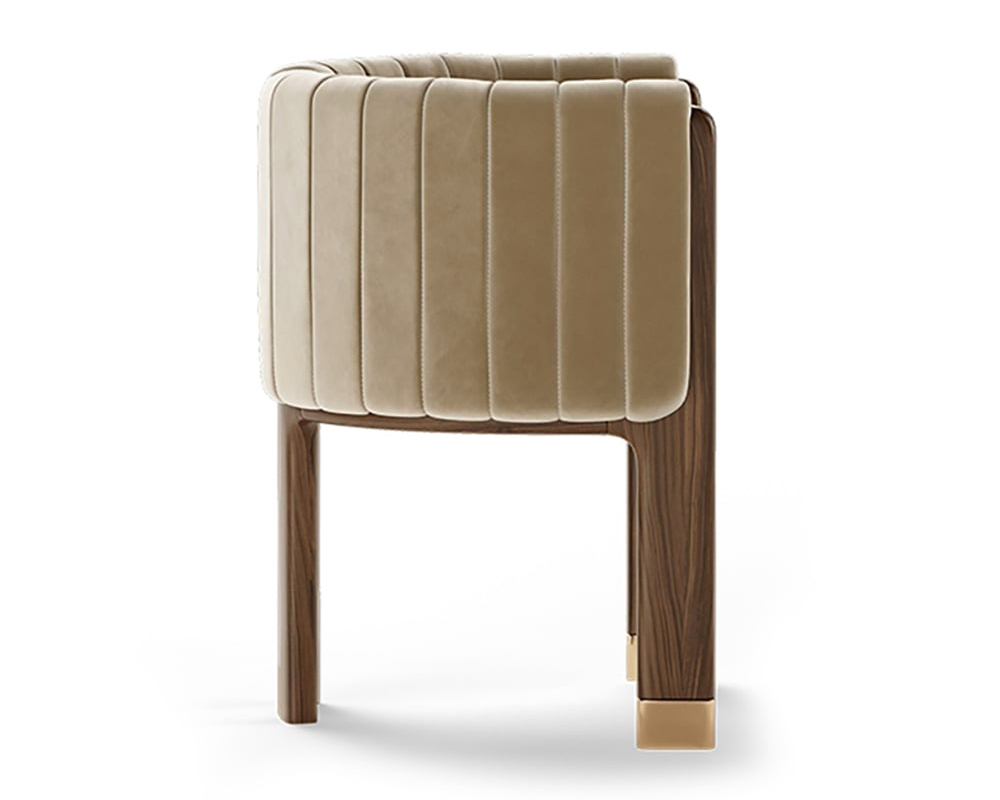 HMR Velvet Fluted Upholstered Accent Chair with Wood Frame - Camel