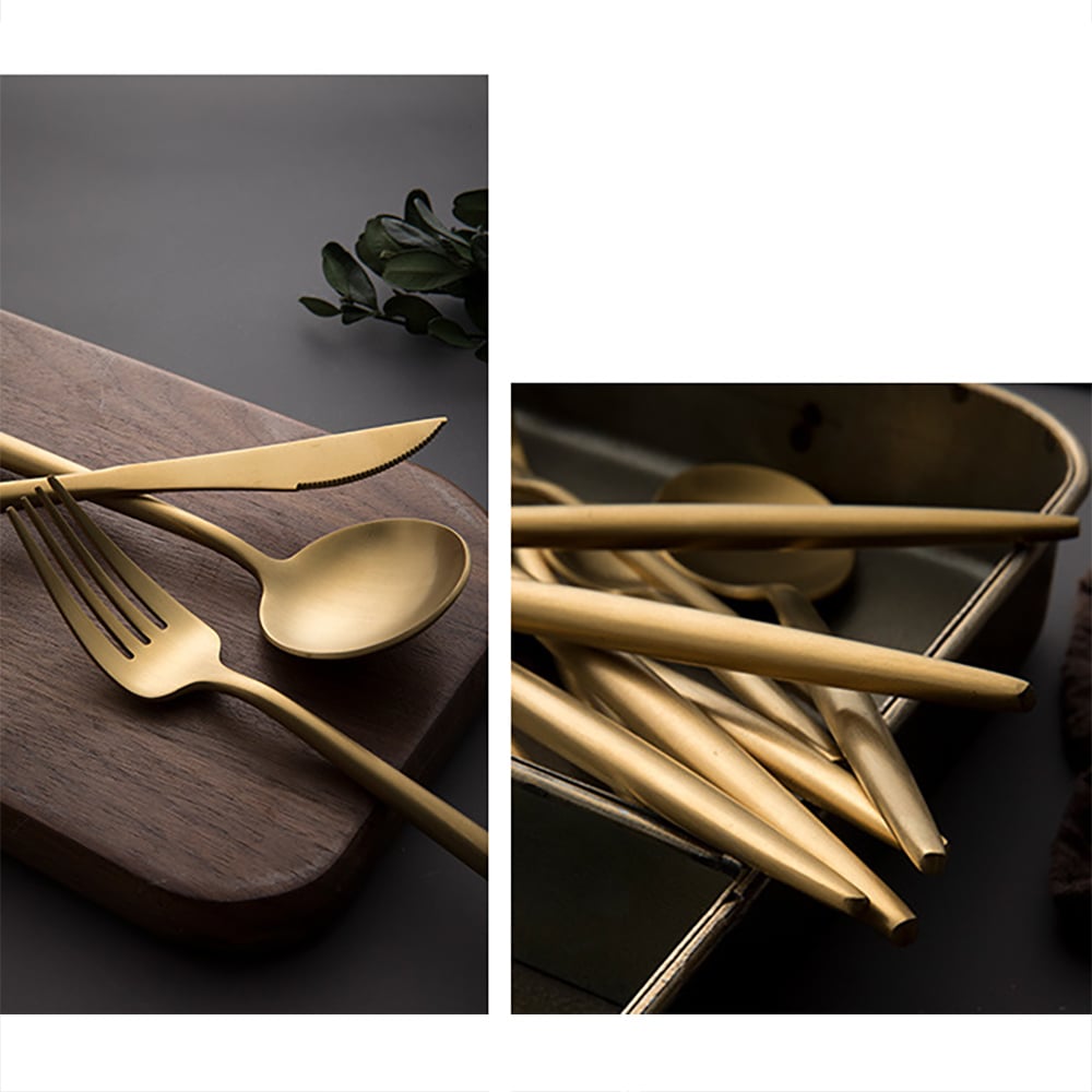 HMR - 60-Pieces Stainless Steel Flatware Set in Brushed Gold, Service for 12