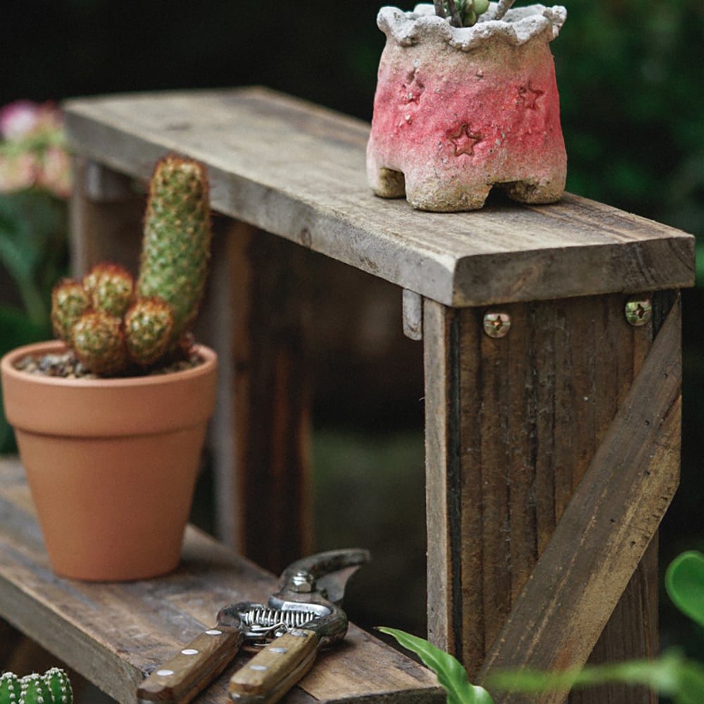 HMR - Wooden 3-Tier Plant Pots Stand for Outdoor in Distressed Brown