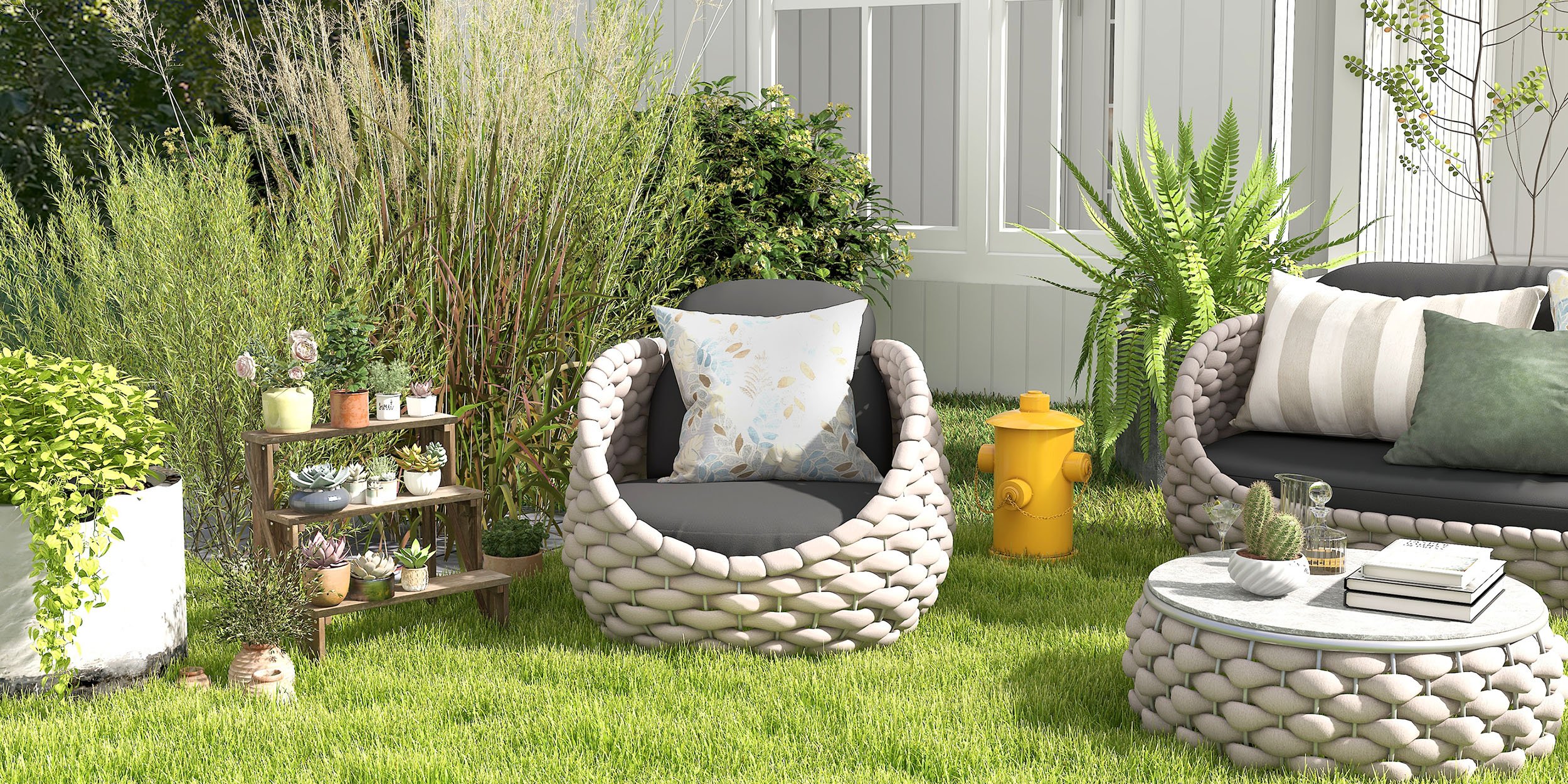 HMR - Wooden 3-Tier Plant Pots Stand for Outdoor in Distressed Brown