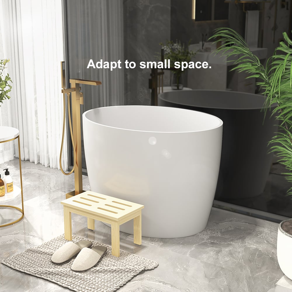 HMR - 39.37" Modern Deep Oval Freestanding Stone Resin Soaking Bathtub White