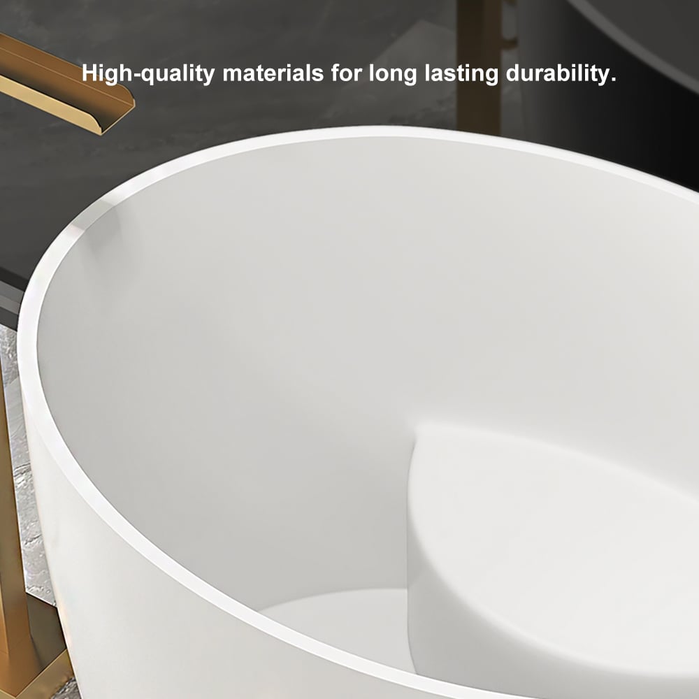 HMR - 39.37" Modern Deep Oval Freestanding Stone Resin Soaking Bathtub White
