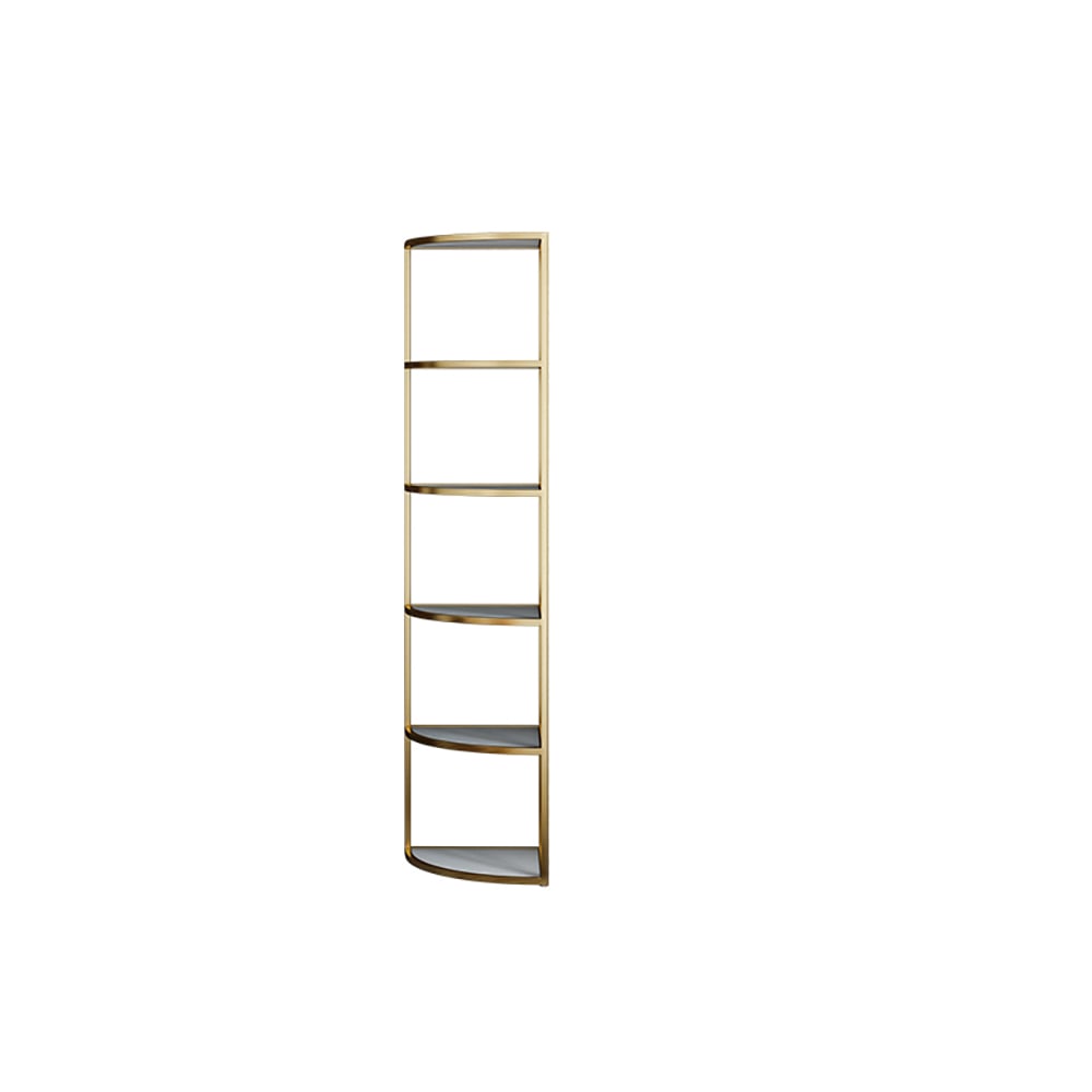 HMR - 6-Tier Modern Fan-Shaped Shelves Standing Corner Shelf in White & Gold