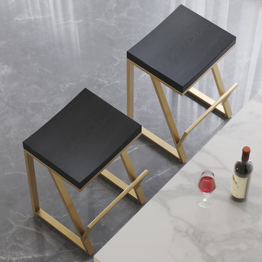 HMR Modern Counter Stools with Upholstery - Black