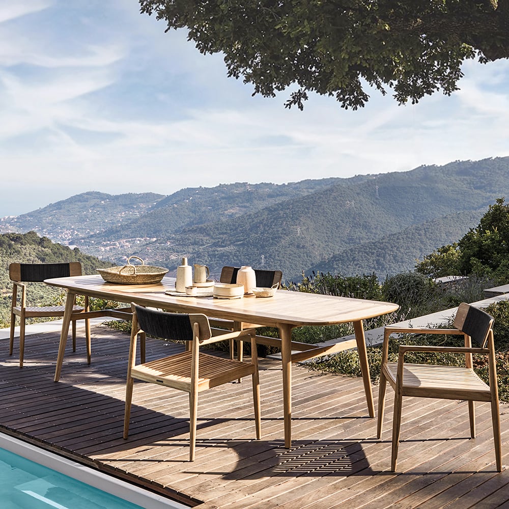 HMR - Modern Wood Outdoor Patio Dining Chair Armchair in Natural (Set of 2）