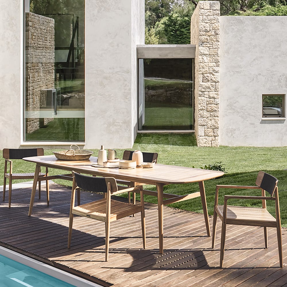 HMR - Modern Wood Outdoor Patio Dining Chair Armchair in Natural (Set of 2）
