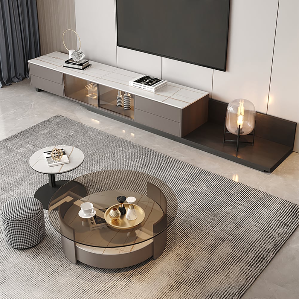 HMR - Italian Style Retractable TV Stand with 4 Drawers & LED Light for TV Up to 120 Inch
