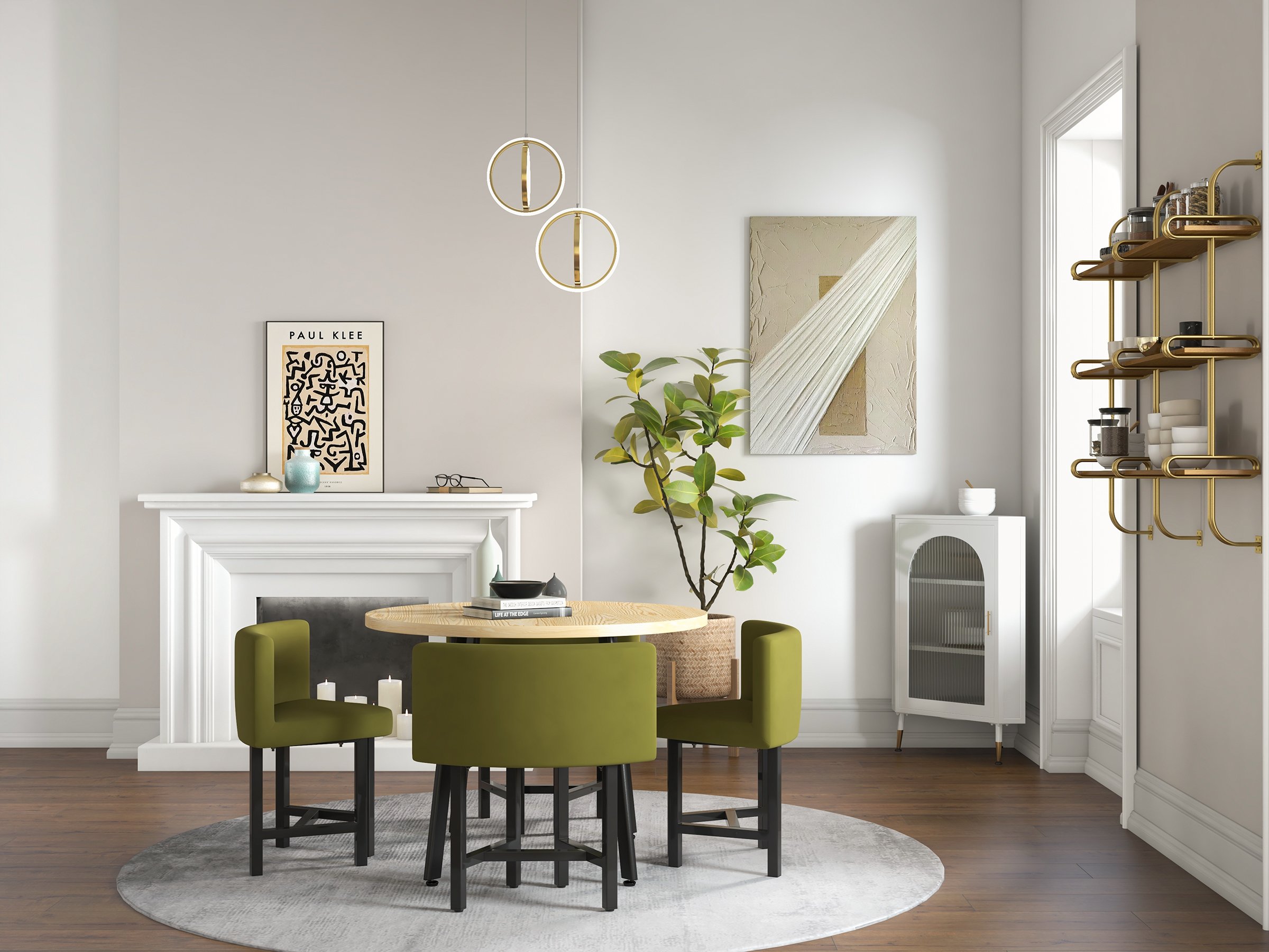 HMR - Gold Geometric Pendant Light 2-Ring LED Hanging Light in Brass