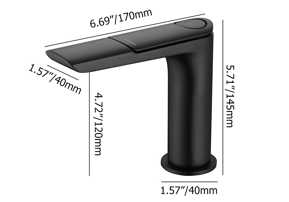 HMR - Black Single Hole Bathroom Sink Faucet With Single Handle Press Button Solid Brass
