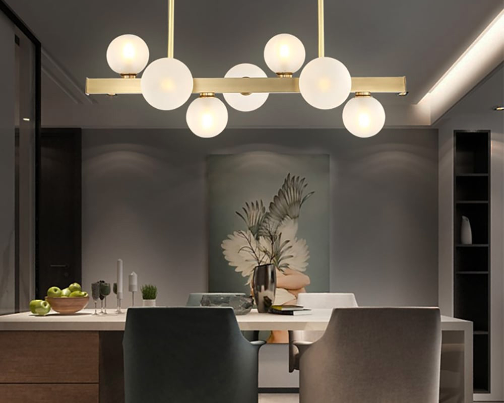HMR Modern Island Light Fixture for Kitchen Linear Chandelier Glass Shade - Gold, 7-Light