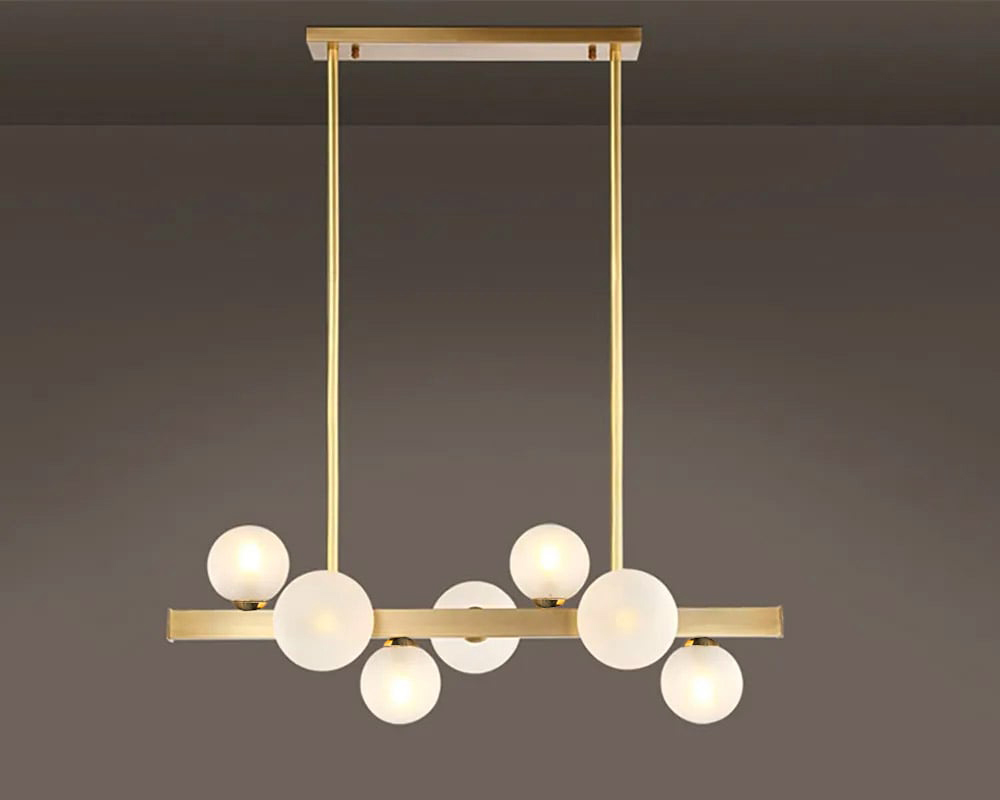 HMR Modern Island Light Fixture for Kitchen Linear Chandelier Glass Shade - Gold, 7-Light