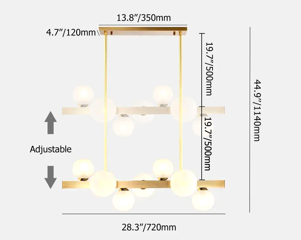 HMR Modern Island Light Fixture for Kitchen Linear Chandelier Glass Shade - Gold, 7-Light