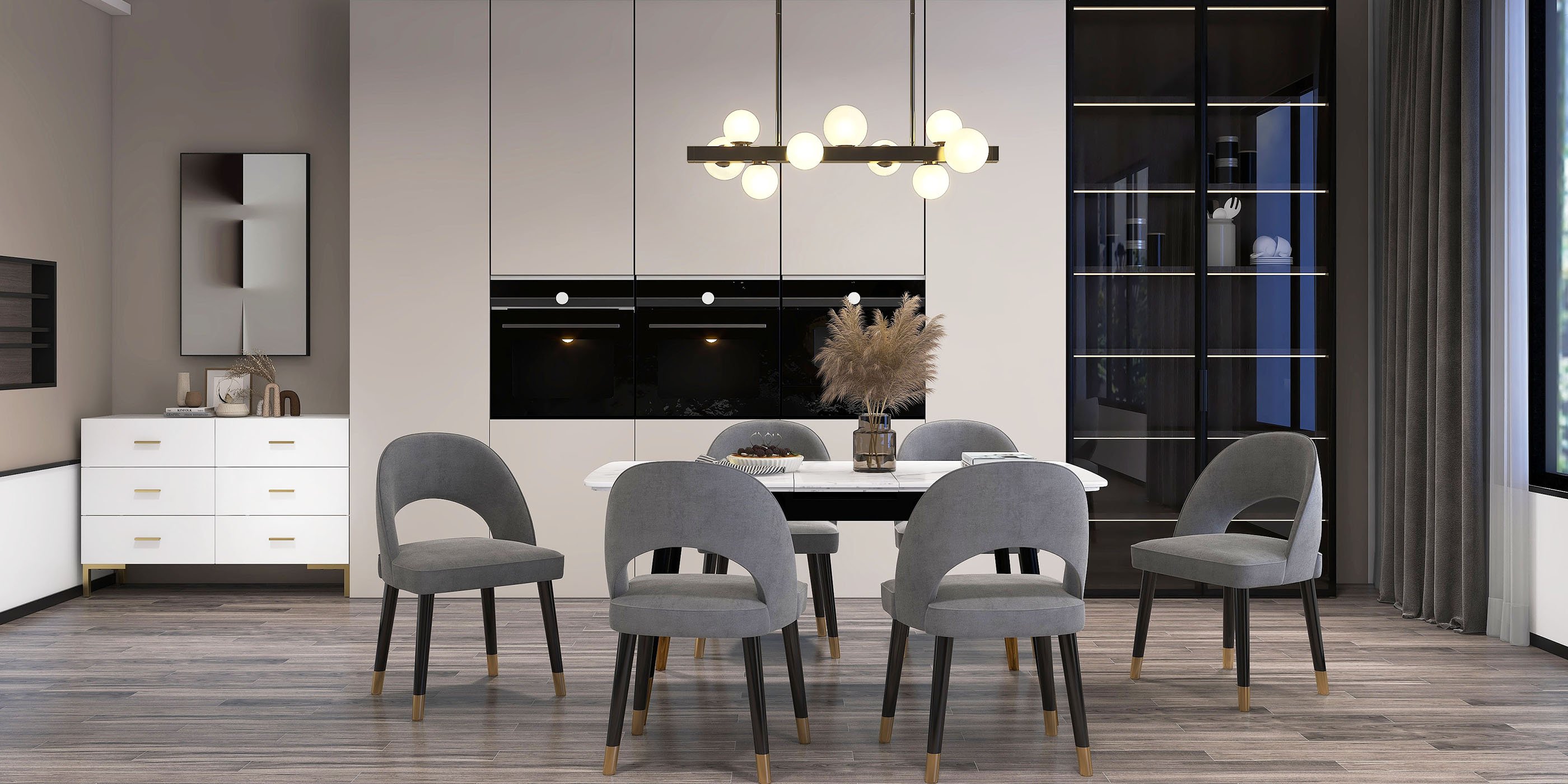 HMR - Modern Island Light Fixture for Kitchen Linear Chandelier Glass Shade