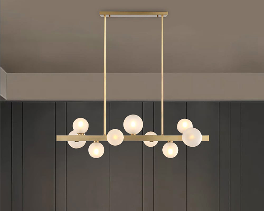 HMR Modern Island Light Fixture for Kitchen Linear Chandelier Glass Shade - Gold, 9-Light