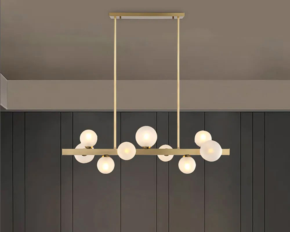 HMR Modern Island Light Fixture for Kitchen Linear Chandelier Glass Shade - Gold, 9-Light