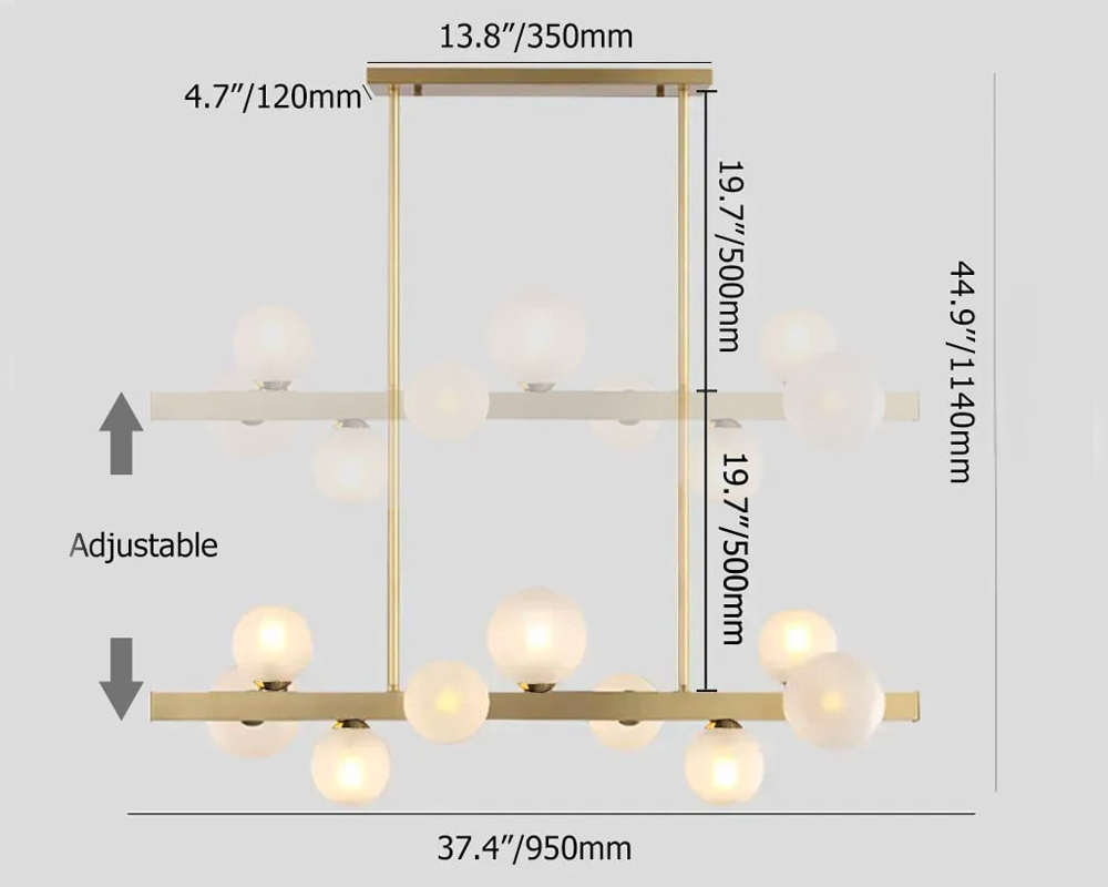 HMR Modern Island Light Fixture for Kitchen Linear Chandelier Glass Shade - Gold, 9-Light