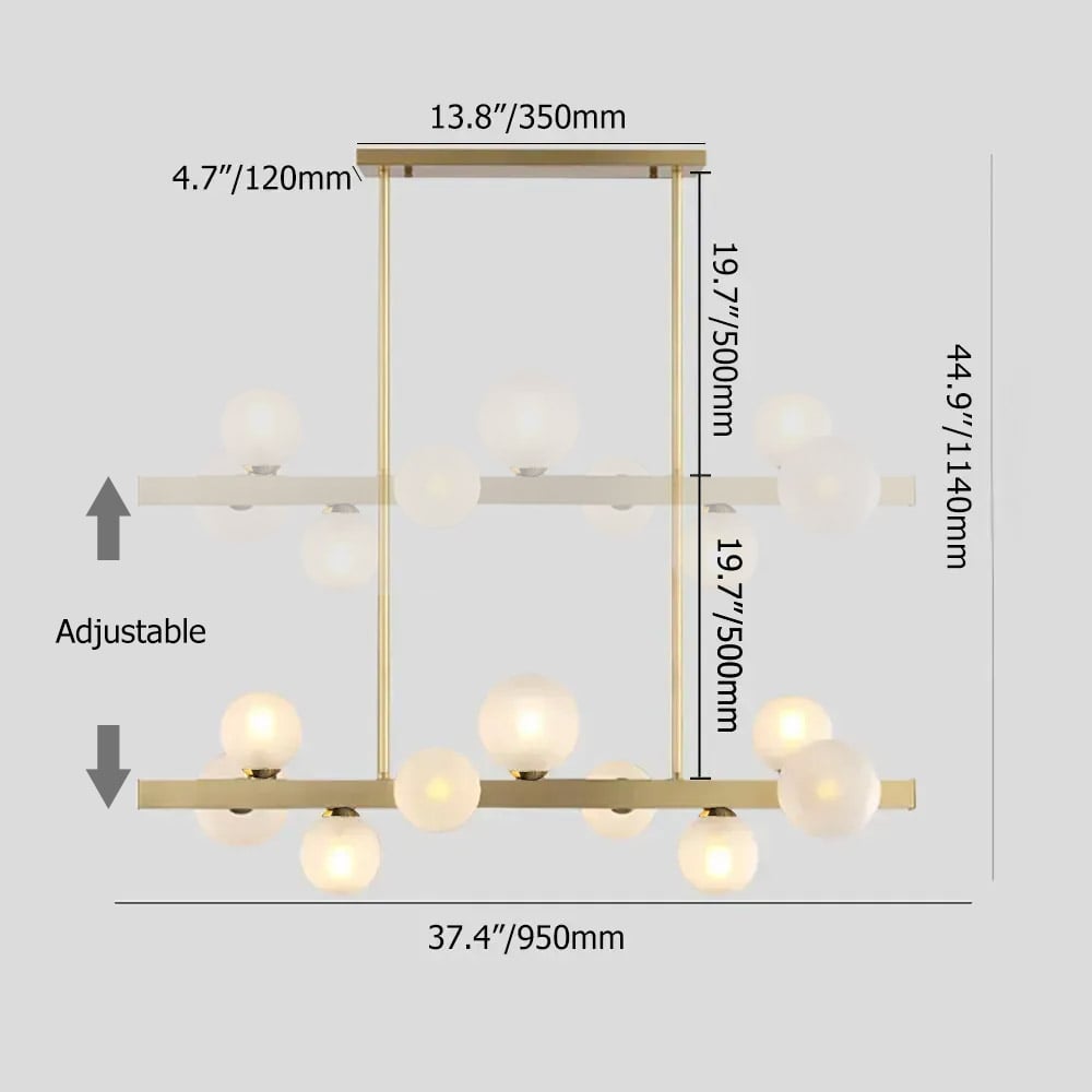 HMR Modern Island Light Fixture for Kitchen Linear Chandelier Glass Shade - Gold, 9-Light