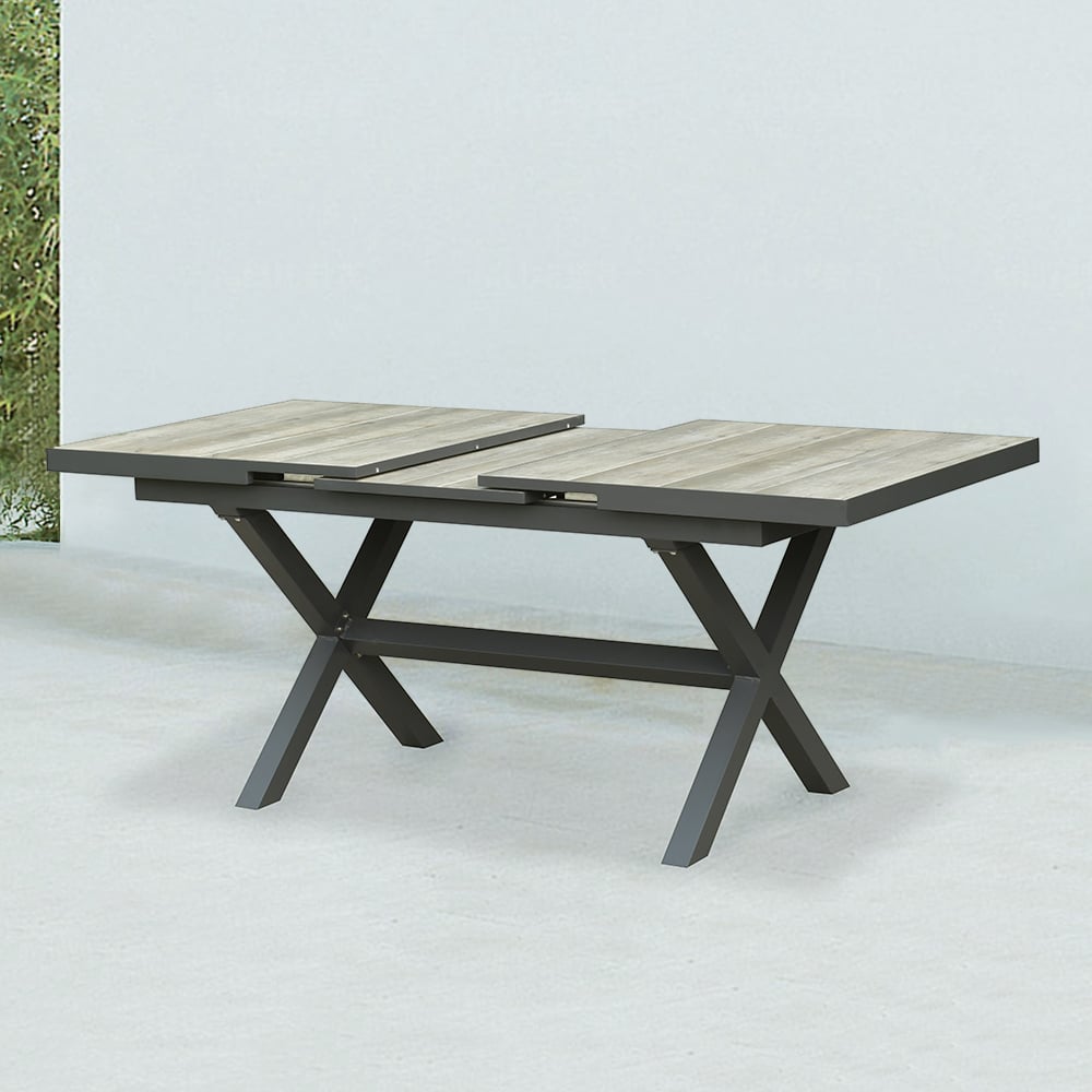 HMR - Mid Century Modern Rectangle 6 Person Extendable Outdoor Patio Dining Table Gray & Black