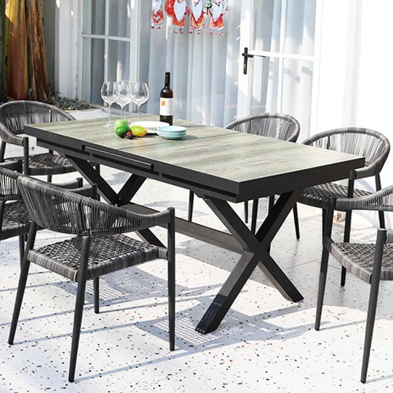 HMR - Mid Century Modern Rectangle 6 Person Extendable Outdoor Patio Dining Table Gray & Black