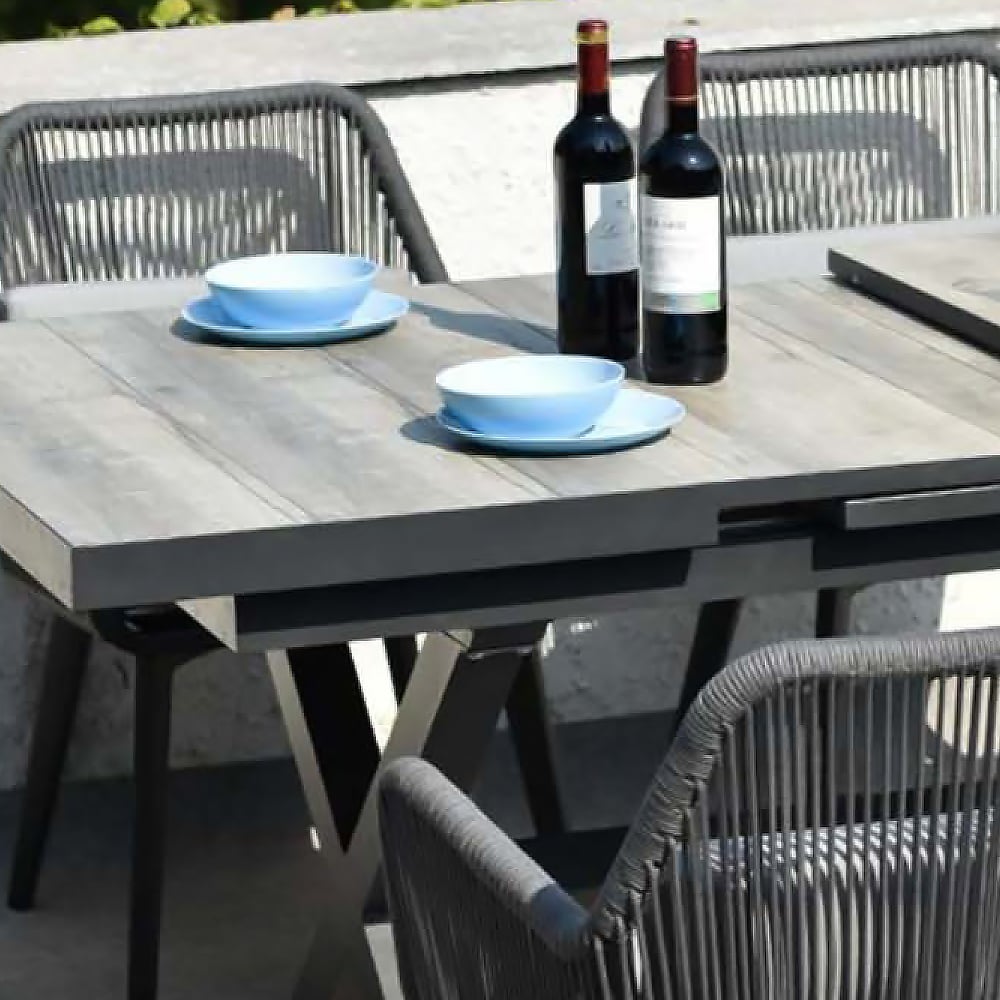 HMR - Mid Century Modern Rectangle 6 Person Extendable Outdoor Patio Dining Table Gray & Black