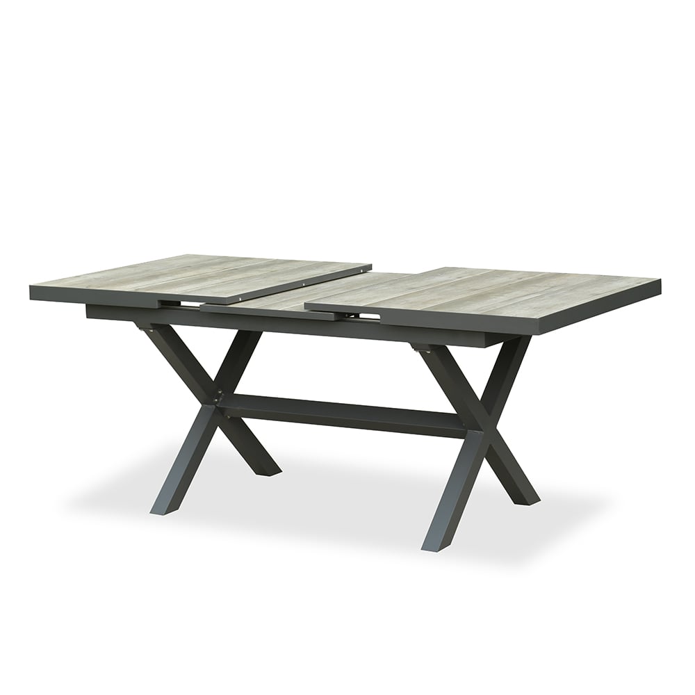 HMR - Mid Century Modern Rectangle 6 Person Extendable Outdoor Patio Dining Table Gray & Black