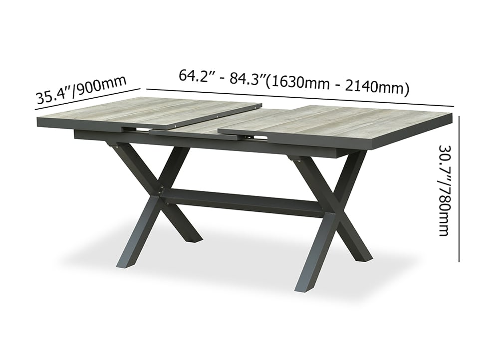 HMR - Mid Century Modern Rectangle 6 Person Extendable Outdoor Patio Dining Table Gray & Black