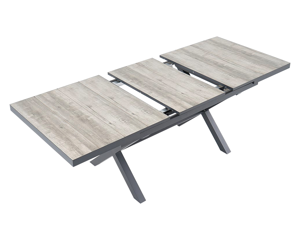 HMR - Mid Century Modern Rectangle 6 Person Extendable Outdoor Patio Dining Table Gray & Black